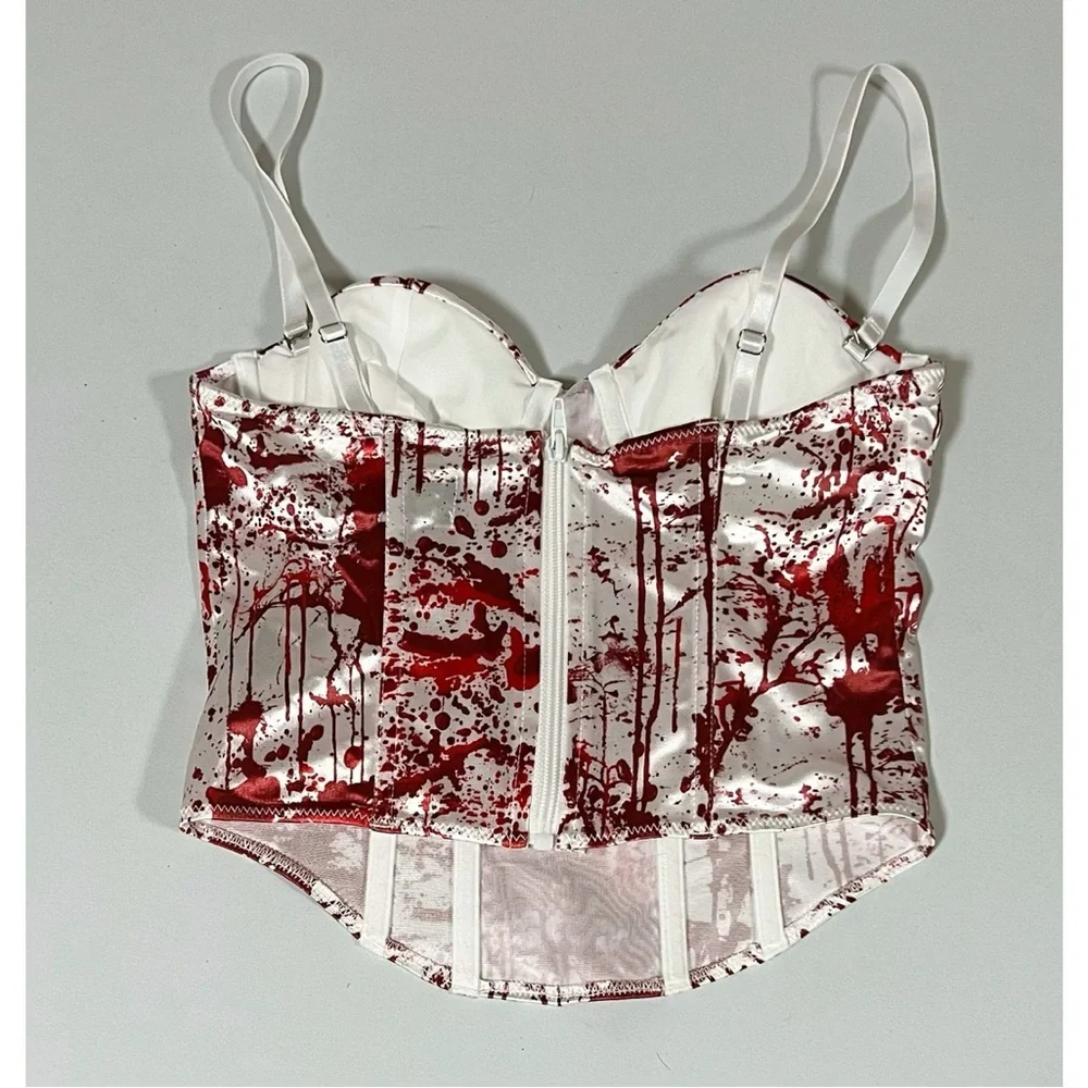 Dolls Kill White Blood Halloween Costume Cosplay Corset Bustier Top Shirt XS 🩸🔪 - Picture 3 of 3